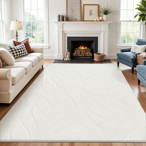 Image of SHACOS Large Rugs for Living Room 160x230 cm Fluffy Low Pile Rug Washable Area Rug Anti Slip Modern Carpet Rugs for Bedroom Kids Room Home, Cream