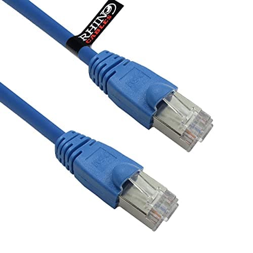 Image of rhinocables CAT6 Full Copper Ethernet Cable – Long Shielded RJ45 Patch Lead for Reliable Gigabit Internet, LAN, Smart TV, Console & Office Devices | PoE-Ready Network Wire (Blue, 20m)