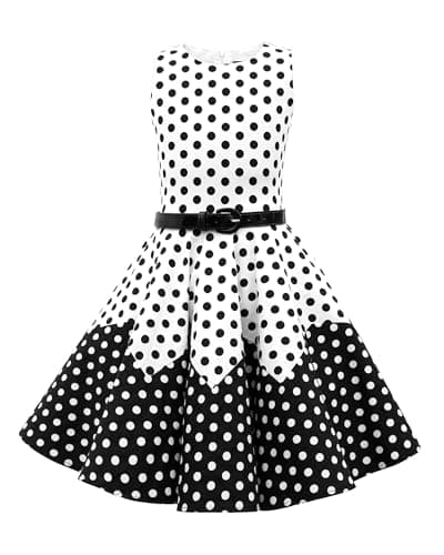 Image of BlackButterfly Kids 'Amy' Vintage Polka Dot 50's Girls Dress (White - Black Polka Dot, 11-12 Years)