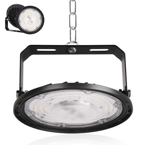 Image of Fosingut 100W Industrial LED Floodlight,10000LM High Bay Spot Light Workshop Lighting,Cool White 6500K IP65 Waterproof UFO Ceiling Light LED Interior Chandelier for Warehouse,Factory,Hall,Gym