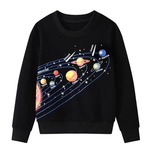 Image of Smazero Boy's Solar System Space Sweatshirts Cotton Long Sleeve Jumper Crew-Neck Pullover Sweat shirt for Kids 3-8 Years Black