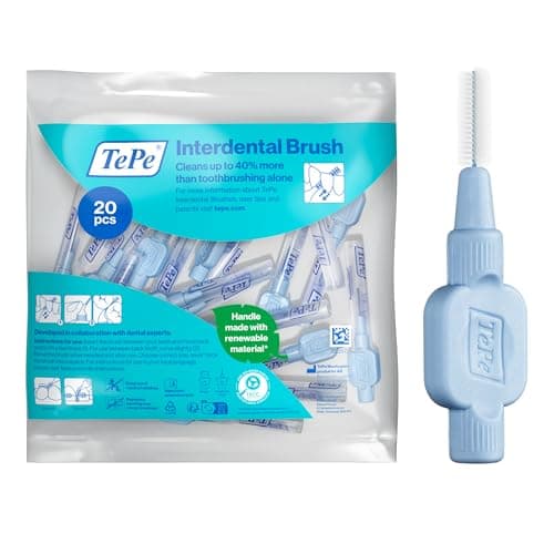 Image of TePe Interdental Brush, Extra Soft, Blue, 0.6mm/ISO 3, 20pcs, Plaque Removal, efficient Clean Between the Teeth, Tooth Floss, for Small Gaps