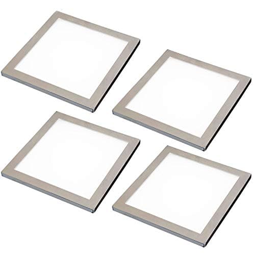 Image of 4 Pack | LED Under Cabinet Square Panel Spot Light & Driver Kit | Brushed Nickel & Warm White | Kitchen Diffused Slim Down Light | Worktop Countertop Unit Lighting | Modern Recessed Flush Mounted