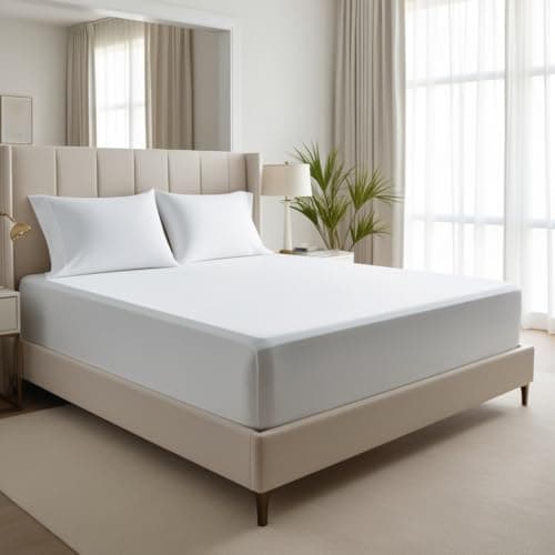 Image of 200 Thread Count 100% Egyptian Cotton Fitted Sheet - Extra Deep 16''/40cm Luxury Bottom Sheet - Ultra Soft Stretchable Deep Pocket Bed Sheet (White, King)