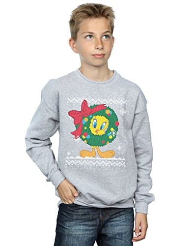 Image of LOONEY TUNES Boys Tweety Pie Christmas Fair Isle Sweatshirt 9-11 Years Sport Grey