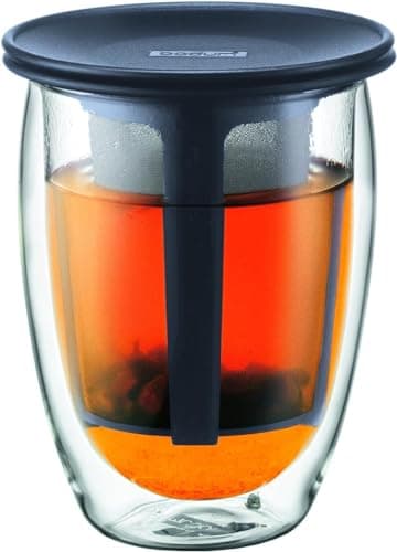 Image of Bodum Double Walled Glass with Tee Infuser - 450ml Cup & Strainer - Dishwasher Safe Thermal Cup - Mouth-Blown Borosilicate Glass