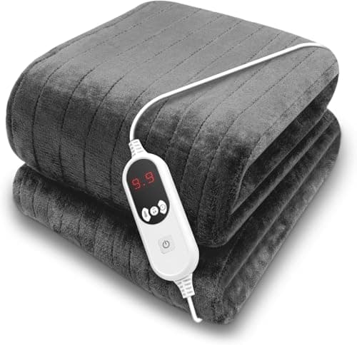 Image of Purus Grey XL Heated Throw Electric Blanket, 180 x 130cm Heated Blanket Machine Washable Soft Micro Fleece Electric Throw Overblanket with 12HR Timer and 9x Control Heat Settings