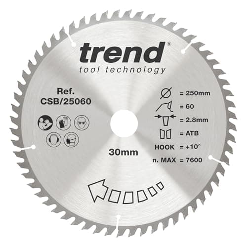 Image of Trend Wood Circular Saw Blade, 250mm Diameter, 30mm Bore, 80 Teeth, 2.8mm Kerf, +5° Hook, TCT, Extra-Fine Finish, CSB/25080