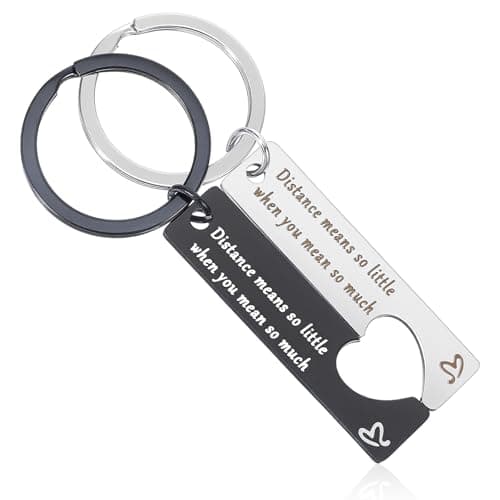 Image of Personalised Gifts for Boyfriend Girlfriend, 2 PCS Heart Couples Keyrings Matching Keychain Set for Him Her Long Distance Relationship Gifts for Couples Husband Wife Birthday Valentines Anniversary