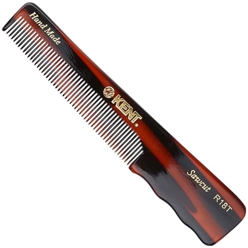Image of Kent Brushes Handmade Comb, Fine Toothed Pocket Hair Comb A R18T, Suitable For Wet Or Dry Hair, Fine Or Thinning Hair, 138mm Pocket Hair Comb with Thumb Grip