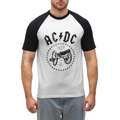 Image of Spreadshirt AC/DC for Those About to Rock Logo with Cannon Men's Baseball T-Shirt, M, White/Black