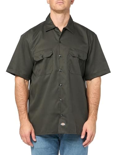 Image of Dickies Men's Work Shirt Short Sleeved Workwear, Olive Green, Medium