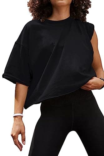 Image of AirMood Oversize Workout Crop Tshirt Tops Oversized Casual Basic Loose Fitted Tees T-Shirts (Black,M)