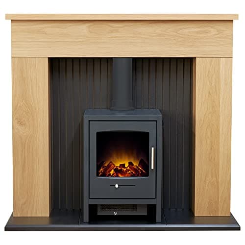 Image of Adam Innsbruck Stove Fireplace in Oak with Bergen Electric Stove in Charcoal Grey, 45 Inch