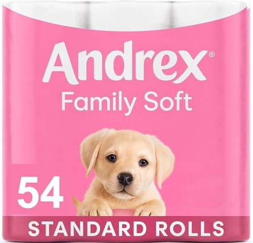 Image of Andrex Gentle Clean Toilet Rolls - 54 Toilet Roll Pack - Bulk Buy Toilet Rolls - Gentle and Soft on Your Family's Skin - Dermatologically Tested