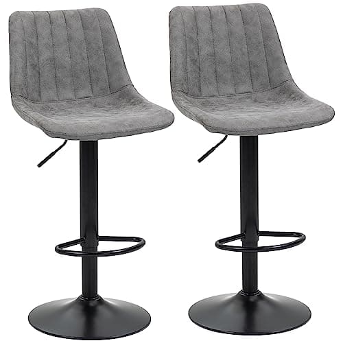 Image of HOMCOM Modern Bar Stools Set of 2, Height Adjustable Swivel Bar Chairs with Backrest, Gas Lift and Footrest, Leathaire Barstools for Breakfast Counter, Kitchen Island, Grey