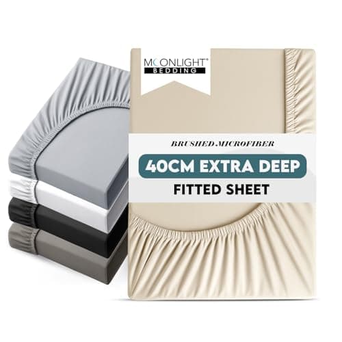 Image of Moonlight Bedding Fitted Sheet 40 Cm Extra Deep Pocket Bed Sheets 16 inch Ultra Soft Bottom Sheet Brushed Microfiber Breathable Shrinkage and Fade Resistant (Cream, King)