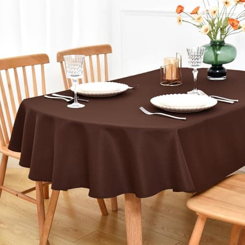 Image of NEWISHER Chocolate Oval Tablecloth - 153x215 cm (60x84 inch) - Heavy Duty Polyester Fabric Tablecloths, Washable Solid Table Cover for Dining, Kitchen, Home Party, Outdoor Indoor Use
