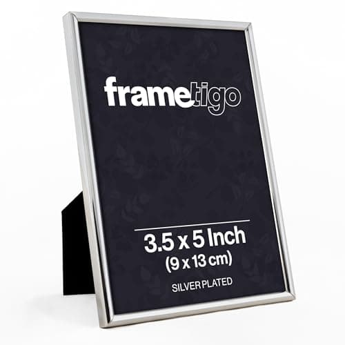 Image of Frametigo - Silver Plated Thin Edge Photo Frame, 3.5"x5" (9x13cm) Photo Size - Velvet Frame Backing & Stand - Real Glass Window - Tarnish-Resistant - Landscape or Portrait Orientation