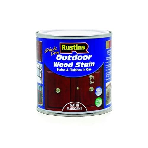 Image of Rustins Quick Dry Outdoor Wood Stain Satin Mahogany 250ml- Durable and Weather-Resistant Finish, Fast Drying, Vibrant Color for Decks, Fences, & Furniture, Available in Many Wood Shades