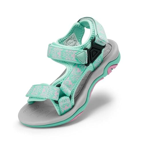 Image of DREAM PAIRS Boys Girls Sandals Sports Outdoor Athletic Sandals for Kid Adjustable Strap Open Toe Summer Sneakers,Size 1 Big Kid,Mint/Pink,170892-K