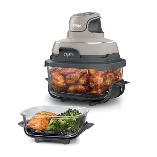 Image of Ninja CRISPi Portable Air Fryer, 3.8L, 4-in-1: Air Fry, Roast, Keep Warm, Recrisp, Space Saving Compact Design, 2x Removable Glass Containers & Lids, 1700W, Stone FN101UKST