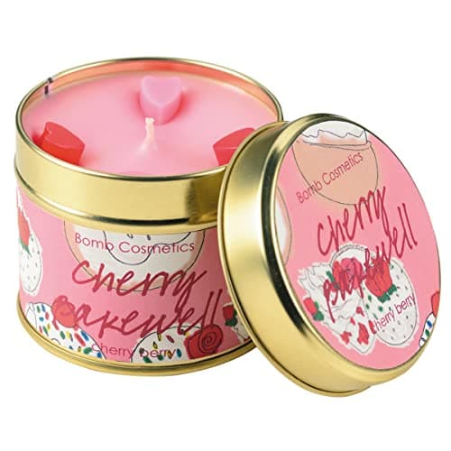 Image of Bomb Cosmetics Cherry Bakewell Scented Tin Candle; Cherry Almond Cake Fragrance; Contains Pure Bergamot & Clary Sage Essential Oils; Vegan Friendly; 30-35 Hour Burn