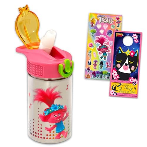 Image of Trolls Water Bottle for Girls - Trolls School Supplies Bundle with Trolls Poppy Water Bottles, Stickers, More | Trolls Water Bottle Stainless Steel for Kids