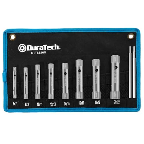 Image of DURATECH 10-Piece Tubular Box Spanner Set 6-22 mm with 2 Tommy Bars, Metric Tap Spanners for Shower Valves, Plumbing and Installation Work
