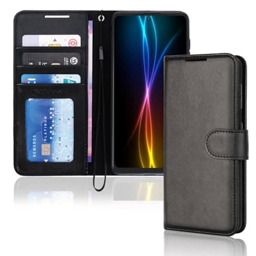 Image of TECHGEAR Galaxy S20 Fe Leather Case, Protective Book Cover with Card Slots, Stand and Wrist Strap - Synthetic Leather for Samsung Galaxy S20 Fe Wallet Cover (Black)