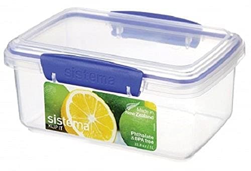 Image of Sistema KLIP IT Food Storage Container Clear with Blue Clips 1 Litre