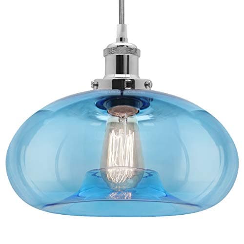 Image of Modern Glass Dome Pendant Light Shade Blue Transparent Chrome Vintage Industrial Ceiling Lamp Holder M0 237