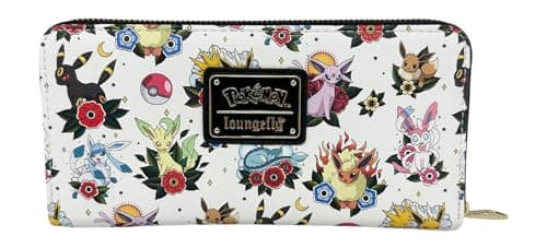 Image of Loungefly Pokemon Eeveelutions Tattoo Zip Around Wallet, White, Casual