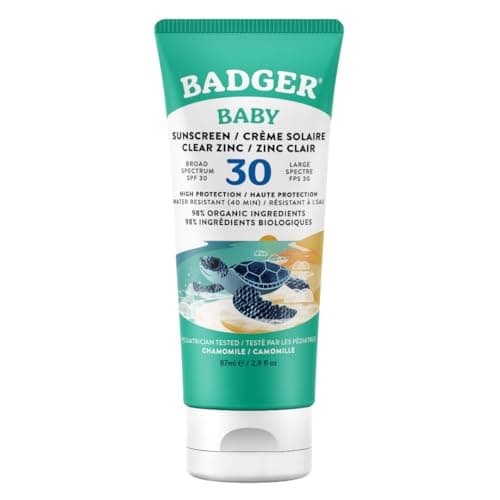 Image of Badger Baby & Toddler Mineral Sunscreen SPF 30 | Broad Spectrum UVA/UVB Protection | Pediatrician-Tested | Chamomile & Calendula | Sensitive Skin Safe | Water Resistant Sun Lotion (87ml)