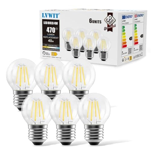 Image of LVWIT 4W G45 E27 LED Filament Golfball Bulb, 6 Pack, 470Lm 40W Replacement, Non-dimmable, Warm White 2700K 80Ra, LED Vintage Glass Mini Globe Bulb