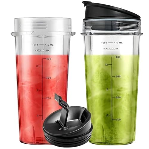 Image of 470ml/16oz Cups with Flip Top to-go Lids for Ninja 700W Slim Blender QB3001UKS BL770 BL660 BL810, Replacement Parts for Nutri Ninja 1100W Series Blenders (2 Pack)