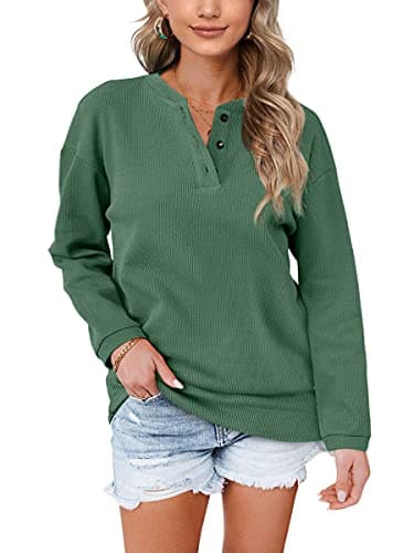 Image of Aokosor Womens Sweatshirts Ladies Jumpers for Women UK Long Sleeve Tops Ladies Loose Sweatshirts with Buttons Plain Size 18-20 Green