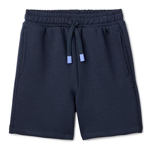 Image of Amazon Essentials Boys' Athletic Regular-Fit Workout Shorts with Pockets, Active Sweat, PE Sports, Navy, 6-7 Years