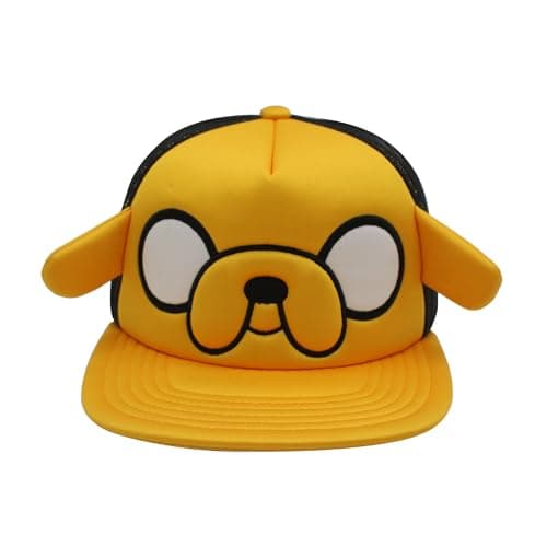 Image of Concept One Unisex's Adventure Time Trucker Hat, Jake The Dog Adult Baseball Cap with Flat Brim and 3D Ears, Yellow/Black, One Size