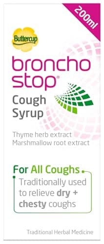 Image of Bronchostop Cough Syrup 200ml - Used for Relief for Dry or Chesty Coughs - with Thyme Herb and Marshmallow Root Extract - Non Drowsy Cough Medicine that Can Be Diluted or Undiluted