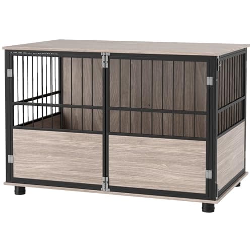 Image of PawHut Dog Crate Furniture, Dog Cage End Table Indoor with 3 Doors, Furniture Style Dog Crate with Soft Washable Cushion, for Large Dogs, 100L x 60W x 68Hcm