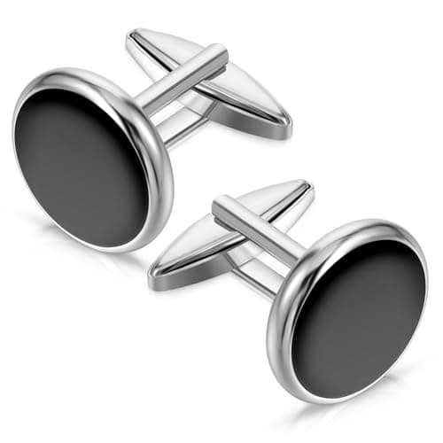 Image of Ouligay Mens Black Cufflinks For Men Cuff Links Groom Classic Shirt CuffLinks for Men Wedding Cuff Links for Father Husband Boyfriend