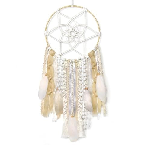 Image of LOMOHOO Dream Catchers Beige Macrame Woven Wall Hanging Boho Wall Art Tassel Tapestry Wall Decor for Bedroom, Living Room, Crochet Design Handmade Dreamcatcher Ornament Craft