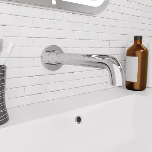 Image of Nes Home Chrome Round Wall Mounted Basin Tap with Adjustable Faceplate Depth