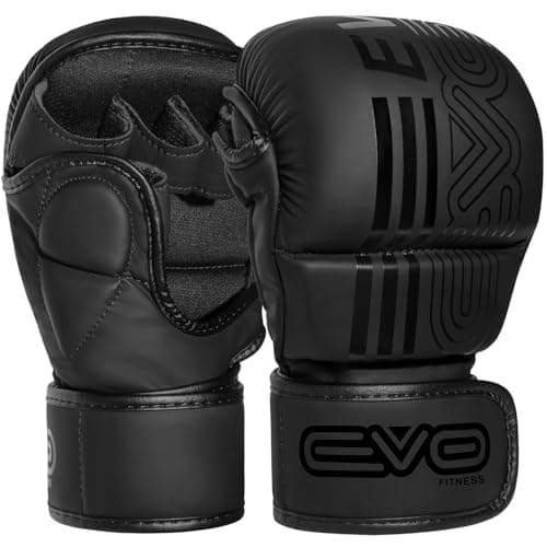 Image of EVO Fitness MMA Gloves Men Women Leather Sparring Karate Grappling Muay Thai Gloves Martial Arts Training UFC Cage Fighting Gloves Boxing Combat Sports Punching Mitts Kickboxing (All Black, Medium)