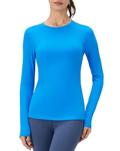 Image of POIHIDE Women Long Sleeve Sports Tops Activewear Workout Gym Clothes Compression T Shirts Crew Neck Yoga Athletic Running Shirt Thermal Undershirts Base Layer Blue