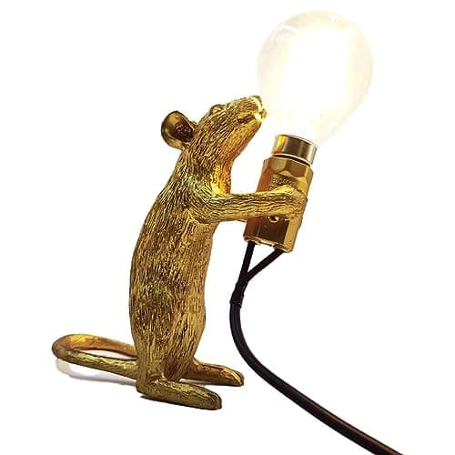 Image of KPLFI Mouse Lamp Table Lamp Mouse Shape Bedside Resin Creative LED Desk Light 3-Pin Plug Bedroom Home Corridor Decor Holiday Gifts (Gold Standing)