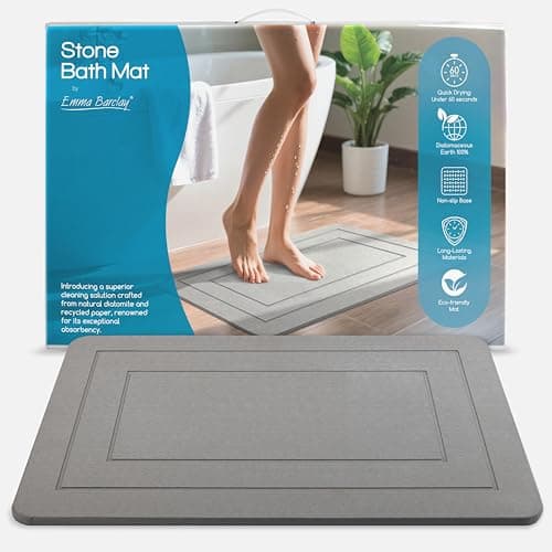 Image of Emma Barclay Stone Bath Mat Natural Diatomite Quick Dry Bathroom Mat, Non-Slip & Super Absorbent Shower Floor Mat, Eco-Friendly Fast Drying Stone Mat for Bathroom, Easy to Clean (Charcoal)