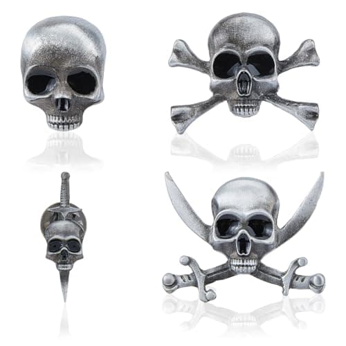 Image of SUPERFINDINGS 4 Styles Gothic Skull Brooch Punk Skeleton Head Cross Sword Brooch Pin Skull and Dagger Badge Pin Alloy Skull Enamel Pins