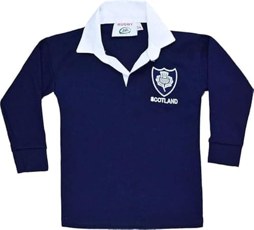 Image of Activewear Scotland Kids Rugby Shirt Long Sleeved Jersey with Collars Classic Retro Top Size 1 Year to 13 Year (2 Years, 3 Years, Navy)